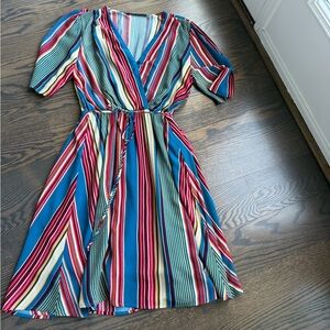 Striped lightweight Faux Wrap Dress M